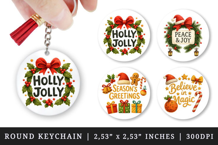 Christmas round keychain pintable sublimation design png