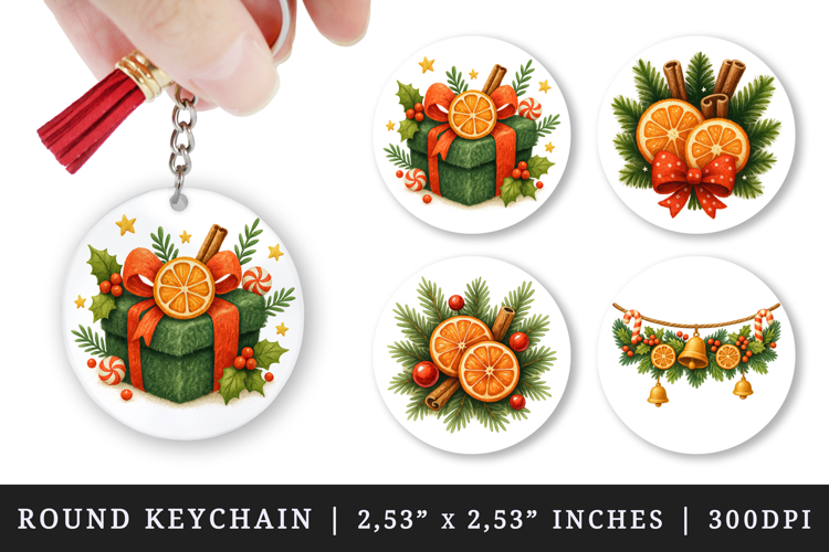 Christmas round keychain pintable sublimation design png