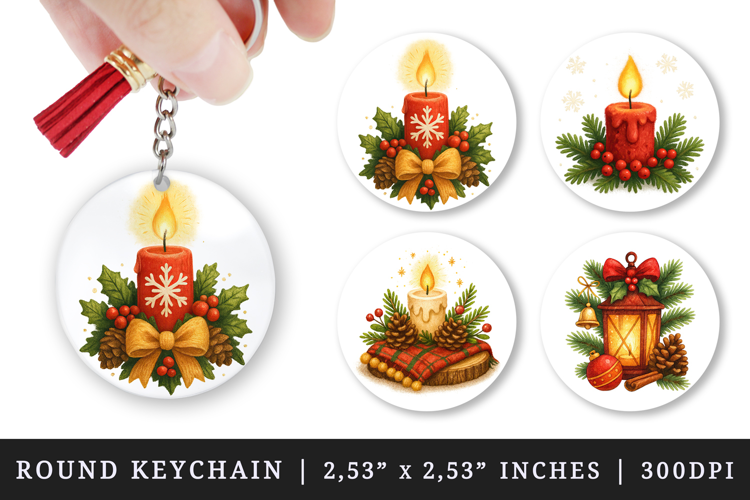 Christmas round keychain pintable sublimation design png