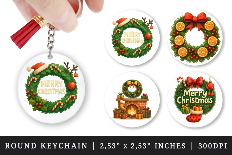 Christmas round keychain pintable sublimation design png