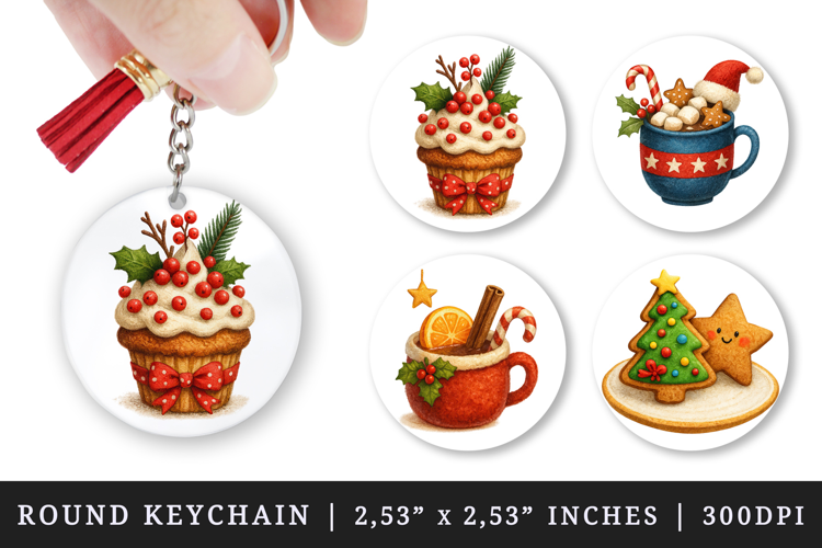 Christmas round keychain pintable sublimation design png