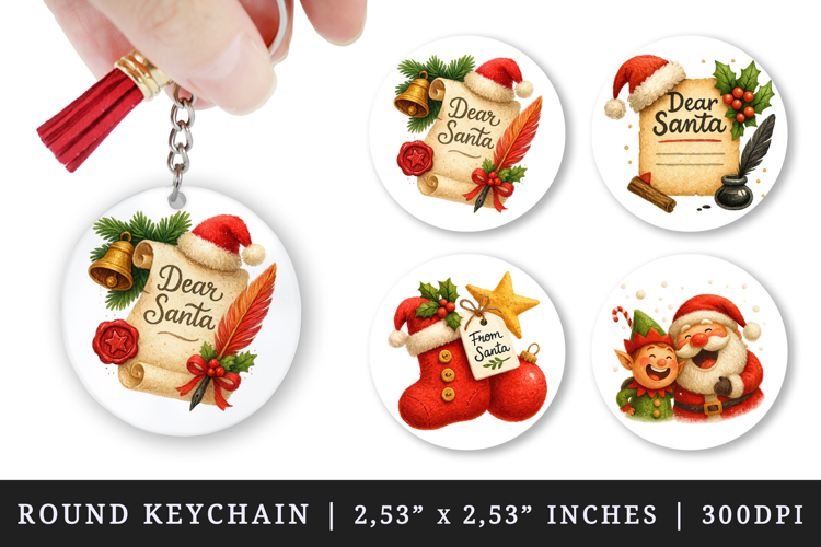 Christmas round keychain pintable sublimation design png