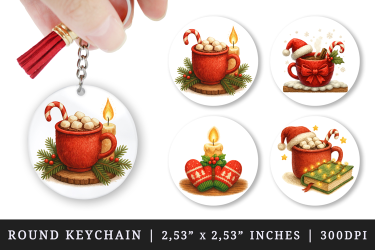 Christmas round keychain pintable sublimation design png