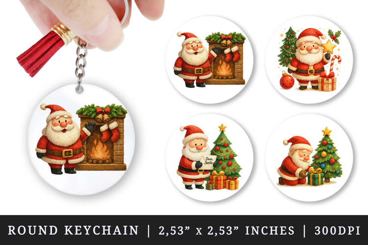 Christmas round keychain pintable sublimation design png