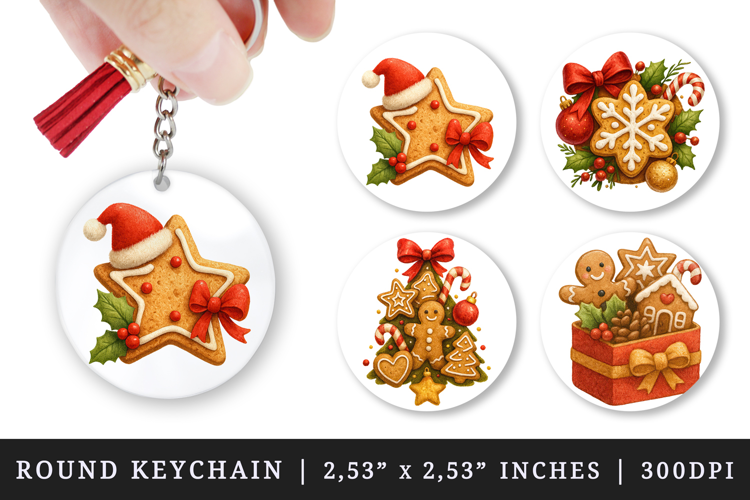 Christmas round keychain pintable sublimation design png
