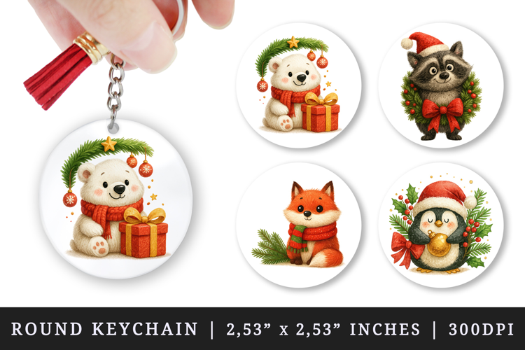 Christmas round keychain pintable sublimation design png