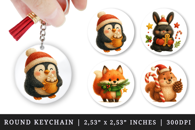 Christmas round keychain pintable sublimation design png