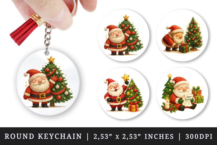 Christmas round keychain pintable sublimation design png