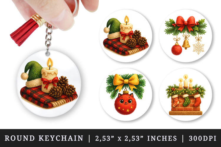 Christmas round keychain pintable sublimation design png