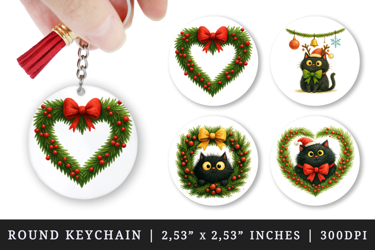 Christmas round keychain pintable sublimation design png