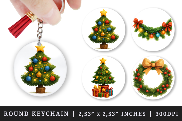 Christmas round keychain pintable sublimation design png