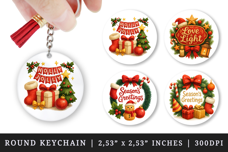 Christmas round keychain pintable sublimation design png