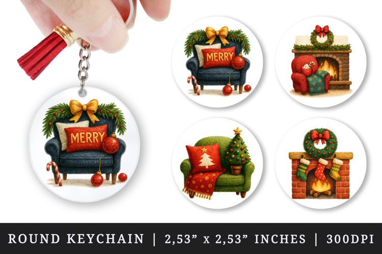Christmas round keychain pintable sublimation design png