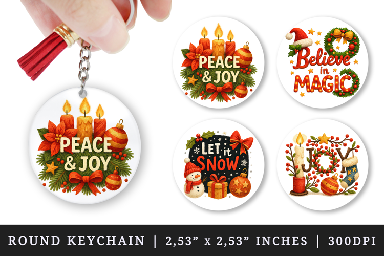 Christmas round keychain pintable sublimation design png