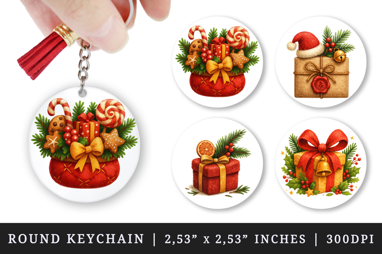 Christmas round keychain pintable sublimation design png