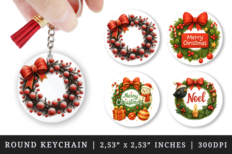 Christmas round keychain pintable sublimation design png