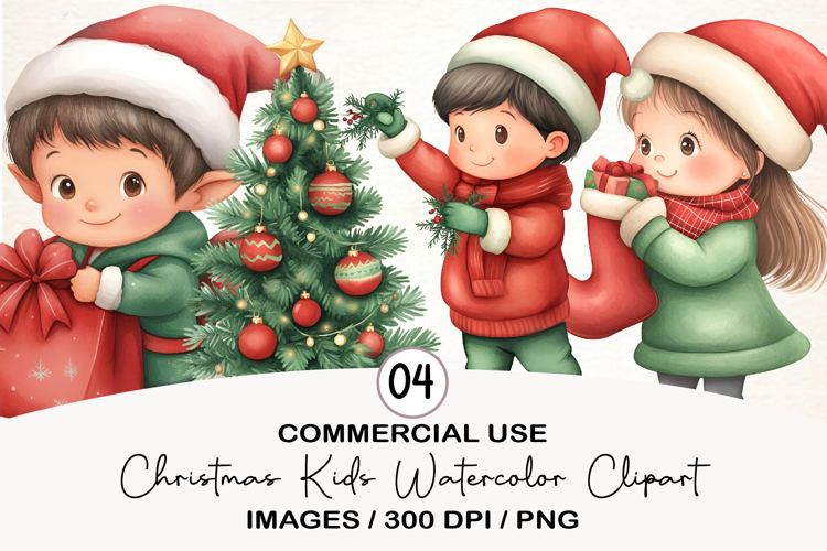 Christmas Kids Watercolor Clipart