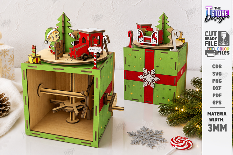 Christmas Kinetic Toy Laser Cut | 3D Wooden Carousel | Elf