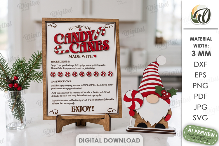 Christmas Gnome with Recipe Sign Stand Laser Cut