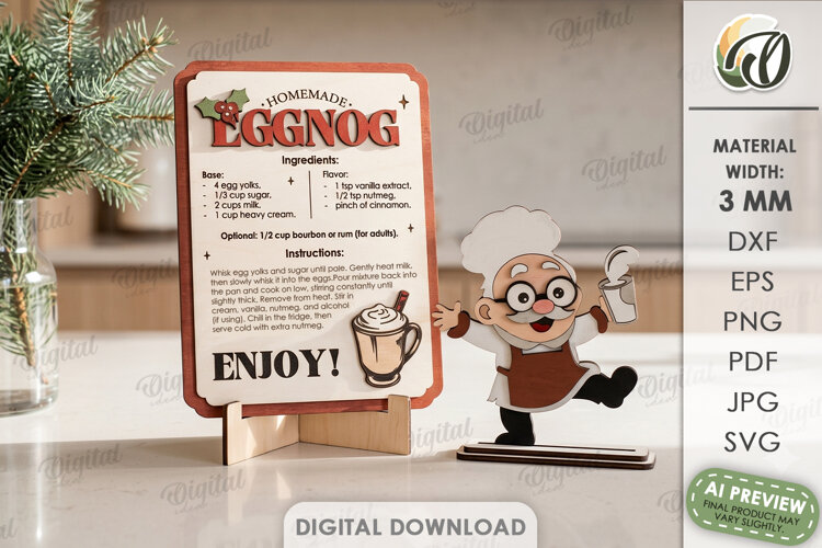 Christmas Kitchen Chef with Recipe Sign Stand Laser Cut example image 1