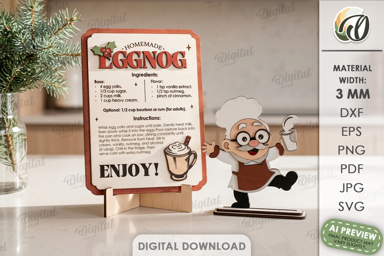 Christmas Kitchen Chef with Recipe Sign Stand Laser Cut