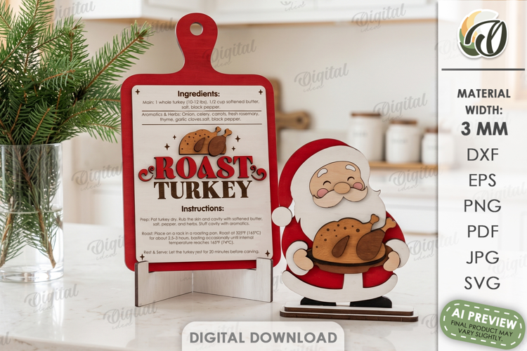 Christmas Santa Claus with Recipe Sign Stand Laser Cut