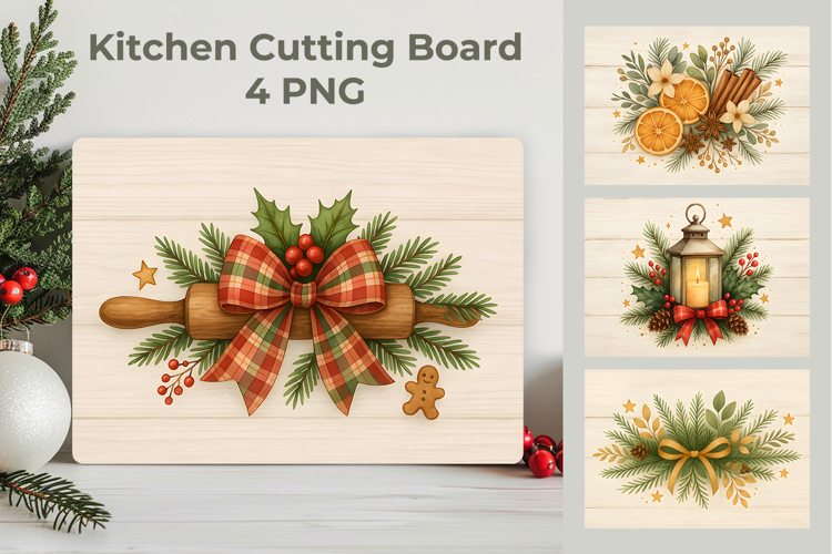 Christmas Kitchen Cutting Board, holiday cutting board