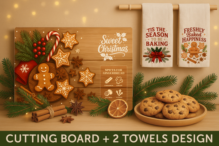 Christmas cutting board, Christmas towel, kitchen decor