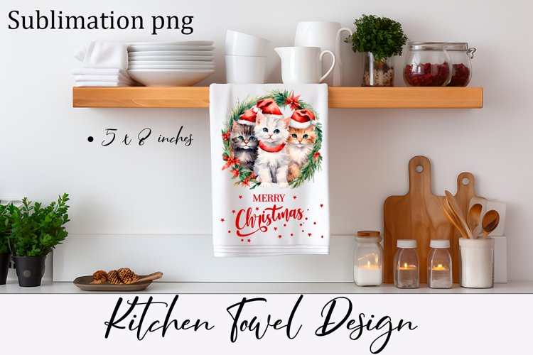 Cozy christmas cat Sublimation Design for Kitchen Towel
