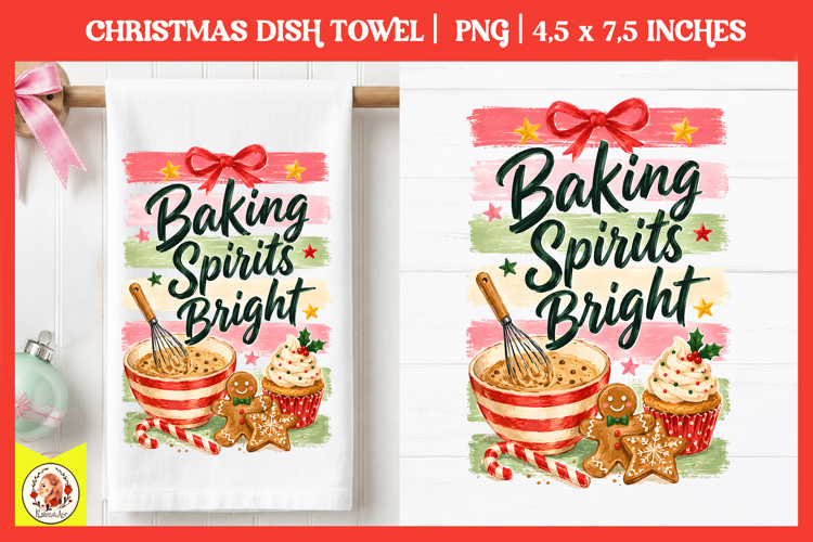 Christmas kitchen towel PNG |Preppy Retro Baking Sublimation