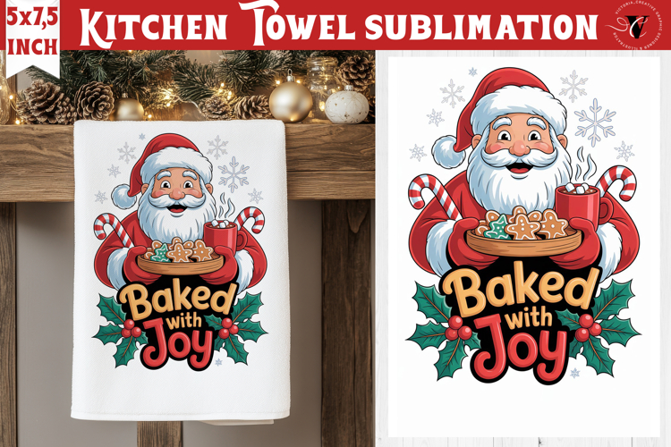 Christmas kitchen towel sublimation | Holiday baking print