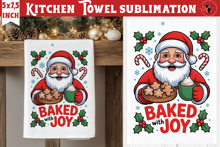 Christmas kitchen towel sublimation | Holiday baking print