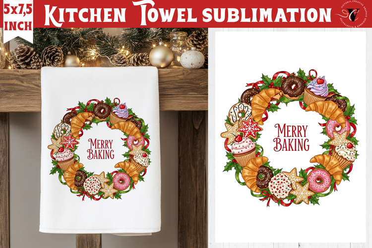 Christmas kitchen towel sublimation | Holiday baking print