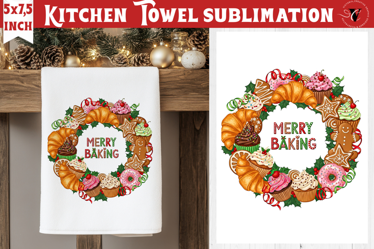 Christmas kitchen towel sublimation | Holiday baking print