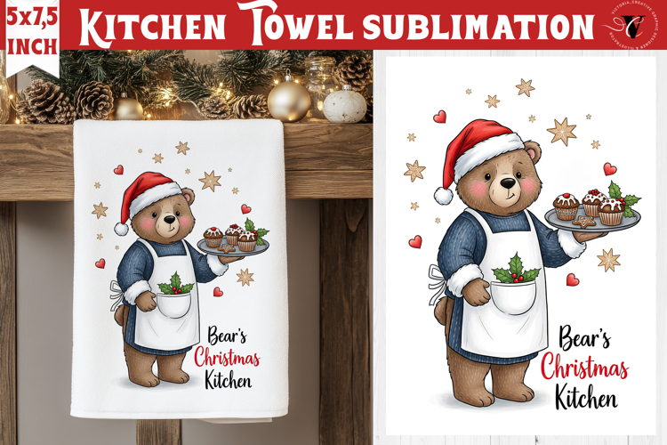 Christmas kitchen towel sublimation | Holiday baking print