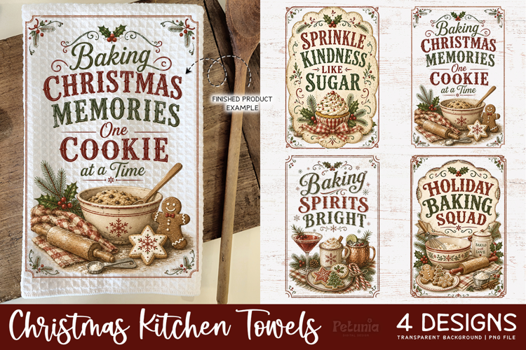 Vintage Christmas Kitchen Towel PNG | Holiday Designs