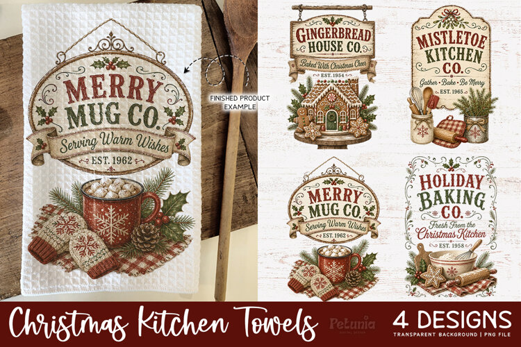 Trendy Best sellers Vintage Christmas kitchen sublimation designs being used as popular Christmas kitchen gifts