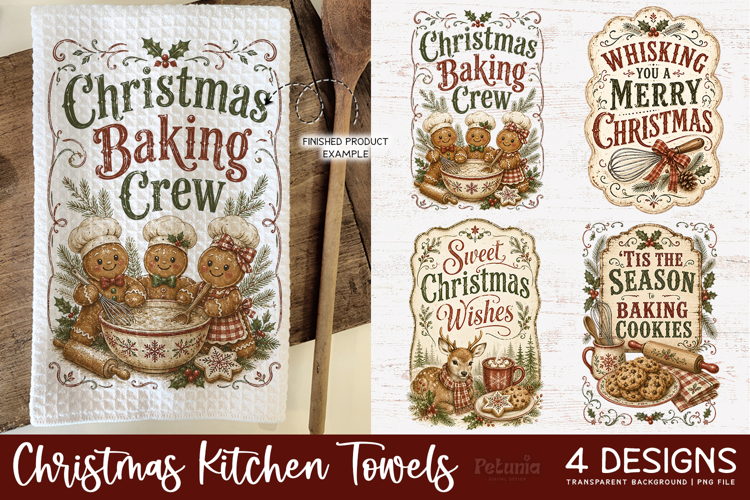 Vintage Christmas Kitchen Towel PNG Sublimation Designs