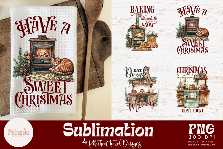 Retro Farmhouse Christmas Baking Kitchen Towel PNG