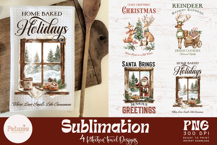 Retro Farmhouse Christmas Baking Kitchen Towel PNG