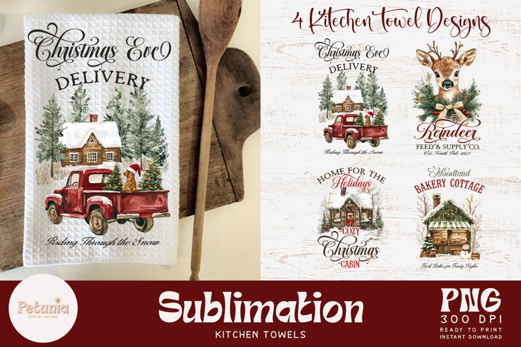 Retro Farmhouse Christmas Baking Kitchen Towel PNG