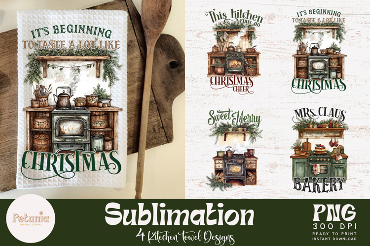 Retro Farmhouse Christmas Baking Kitchen Towel PNG