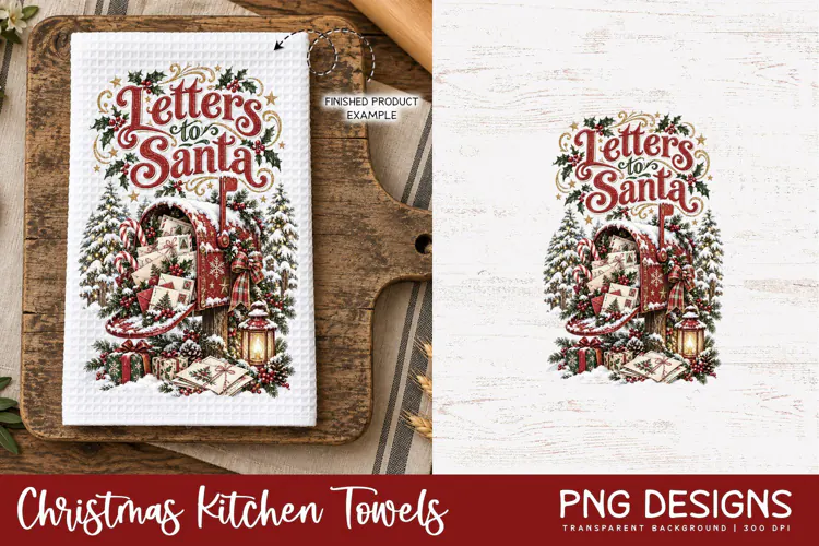 Christmas Kitchen Towel PNG | Vintage Sublimation Design