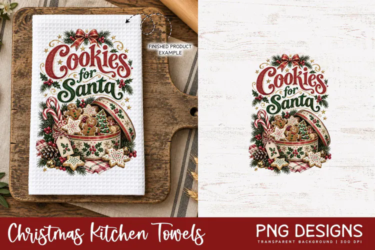 Christmas Kitchen Towel PNG | Vintage Sublimation Design