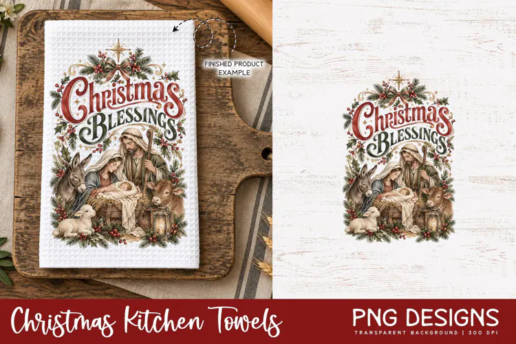 Christmas Kitchen Towel PNG | Vintage Sublimation Design