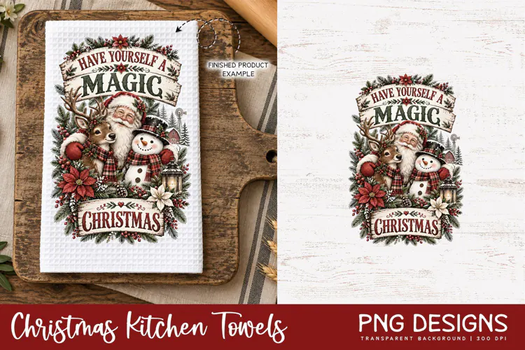Christmas Kitchen Towel PNG | Vintage Sublimation Design