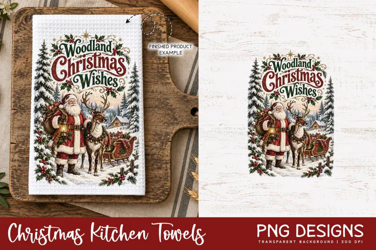 Christmas Kitchen Towel PNG | Vintage Sublimation Design