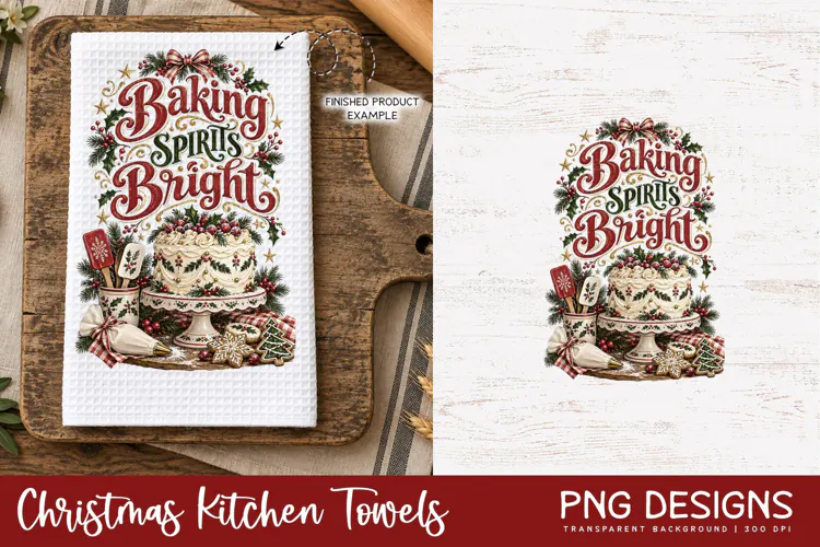 Christmas Kitchen Towel PNG | Vintage Sublimation Design