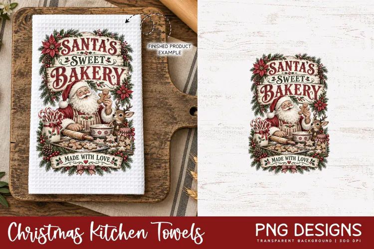 Christmas Kitchen Towel PNG | Vintage Sublimation Design