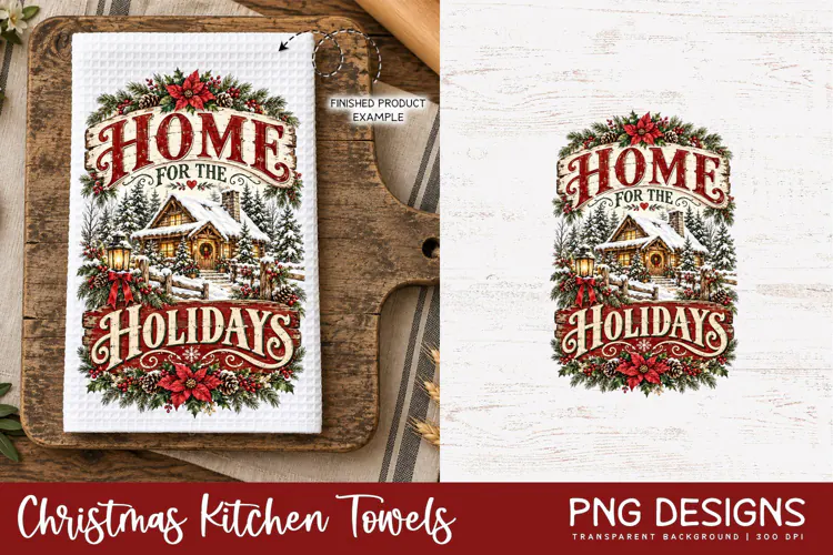 Christmas Kitchen Towel PNG | Vintage Sublimation Design